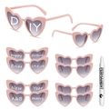 Set di occhiali da sole a cuore rosa con pennarello bianco DIY per scritte party - Rosa (10 Paia + 1 Penna)