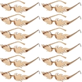 Set of 12 trendy rimless flame shaped sunglasses in light brown color for party and events - Brown