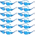 Set of 12 bright blue rimless flame shaped sunglasses arranged in a 2x6 matrix layout - Blue
