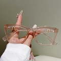 Transparent pink square frame blue light glasses with golden U-shaped temple accents - Champagne Frame Transparent Lens