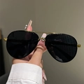 Classic black pilot sunglasses with double-bridge gold metal frame and tinted lenses - Black Gold Frame Black Grey Lens
