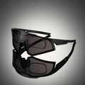Detail of matte black cycling glasses with removable myopia frame and anti-slip temples - Black Frame Black Grey Lens
