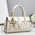 Elegant off-white women's handbag featuring textured panels and a decorative silk scarf - 30x12x18cm / Off White