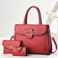 Dreiteiliges rotes PU-Leder-Taschenset inklusive Tragetasche und Brieftasche mit Lychee-Narbe - Weinrot
