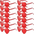 Lot de 12 lunettes de soleil en forme de cœur rouge avec montures translucides - Rouge Vif (12 Paires)