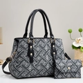 Ethno-Stil Eimerhandtasche und Geldbörse Set mit weißen geometrischen Mustern für Damen - Schwarz