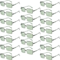 Bulk set of 21 frameless rectangular sunglasses with light green lenses and slim temples - 20 Pairs / Jelly Green