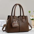 Deep brown herringbone woven handbag with matching coin purse and gold chain strap - Brown