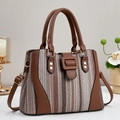 Stylish woven plaid handbag in brown and beige with adjustable shoulder strap for women - Brown