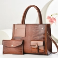 Brown crocodile embossed handbag set with chain strap and matching small pouch - Khaki/Earth Yellow