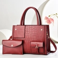 Dettaglio della borsa rossa in coccodrillo con pochette e finiture dorate - Rosso Vino