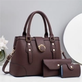 Ensemble de sacs à main 3 pièces en cuir marron foncé avec détails en métal doré - Café