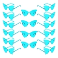 Lot de 18 lunettes de soleil papillon sans monture bleu cyan avec branches en chaîne - Bleu Lac