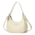 Borsa a mezzaluna crema chic con tracolla regolabile e stampa logo alla moda - Bianco Sporco