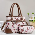 Sac à main beige chic avec motif cerise et lanières en cuir brun pour femmes - Abricot