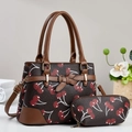 Set borsa a mano da donna con stampa ciliegie e dettaglio fiocco in pelle marrone - Caffè