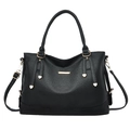Black pebbled PU leather tote bag for women with gold hardware and shoulder strap - Black