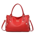 Red luxury lychee grain leather tote bag with gold hardware and adjustable strap - Wine Red