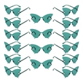 Lot de 16 lunettes de soleil papillon sans monture turquoise avec branches chaînes - Vert