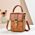 Mini borsa a tracolla verticale marrone con motivo a gufo e chiusura in metallo - Giallo Terra