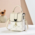 Mini borsa a tracolla crema con stampe cartoon e chiusura metallica a testa di topo - Bianco Sporco