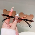 Detail of cute bear ear sunglasses for kids with gradient brown lenses and metal bridge - Double Tea Gradient
