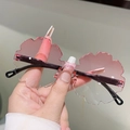 Floral rimless kids sunglasses with gradient pink lenses and irregular scalloped edges - Double Pink Gradient
