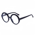 Retro round black frame eyeglasses with intricate engraved floral pattern on temples - +100 / C1 Black Frame