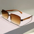 Lunettes de soleil rectangulaires sans monture avec verres dégradés marron et branches ambre - Dégradé Marron