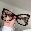 Dettaglio degli occhiali cat-eye tartarugati alla moda con incisione della misura - Montatura Leopardata Viola Lenti Trasparenti