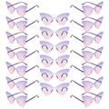 Butterfly frame rimless sunglasses set with purple pink gradient lenses and chain arms - Purple Pink