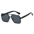 Classic black pilot sunglasses featuring a double bridge metal frame and dark grey lenses - Black Frame Black Grey Lens