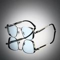 Steampunk silver metal frame sunglasses with spring legs and light blue square lenses - Silver Frame Blue Lens