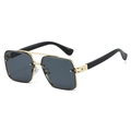 Detail of pilot sunglasses with gold metal texture edges and double bridge design - Gold Frame Grey Lens
