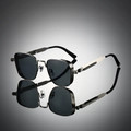 Detailed view of silver steampunk metal frames with industrial spring temple design - Silver Frame Black Grey Lens