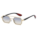 Seitenansicht der sechseckigen Metallsonnenbrille mit Doppelsteg und Verlaufsgläsern - Goldener Rahmen Blau Tee Glas