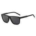 Modern matte black square sunglasses with dark grey lenses in a minimalist full-frame design - Black Frame Black Grey Lens