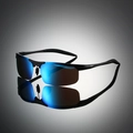 Outdoor sportzonnebril met blauwe spiegelglazen en matzwart half-montuur frame - Zwart Frame Blauwe Spiegelglazen