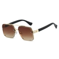 Fashionable gold metal pilot sunglasses with gradient brown lenses and textured double bridge - Gold Frame Gradient Tea Lens