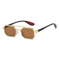Golden hexagonal metal sunglasses with brown lenses and double bridge frame - Gold Frame Tea Lens