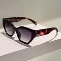 Chic cat-eye sunglasses with glossy black frames and red tortoiseshell temples for women - Black Frame Gradient Grey Lens Purple Leopard Temple