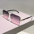 Retro Halbrand-Sonnenbrille mit lila Verlaufsgläsern und goldenem Doppelsteg-Metallrahmen - Goldrahmen Grau-Rosa Gläser