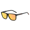 Square matte black sports sunglasses with reflective orange mirrored lenses - Black Frame Red Mercury Lens