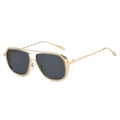 Classic pilot sunglasses with gold metal frame and dark lenses in three-quarter view - Gold Frame Grey Lens