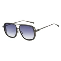 Detail of pilot metal sunglasses featuring a double bridge and vintage industrial side shields - Black Frame Double Gray Lens