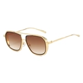 Detail of square gold metal sunglasses frame with brown gradient lenses and double bridge - Gold Frame Gradient Tea Lens