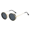 Retro-Sonnenbrille mit rundem Rahmen und gold-schwarzem Metalldesign auf weißem Grund - Schwarz Gold Rahmen Schwarz Grau Gläser
