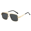 Classic gold metal double bridge sunglasses with square dark lenses for a retro look - Gold Frame Grey Lens
