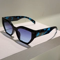 Cat eye geometric sunglasses with black frame, blue gradient lenses and marbled temples - Black Frame Gradient Grey Lens Blue Leopard Temple