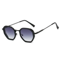 Detail of steampunk octagonal sunglasses featuring black metal frames and gradient lenses - Black Frame Gradient Gray Lens